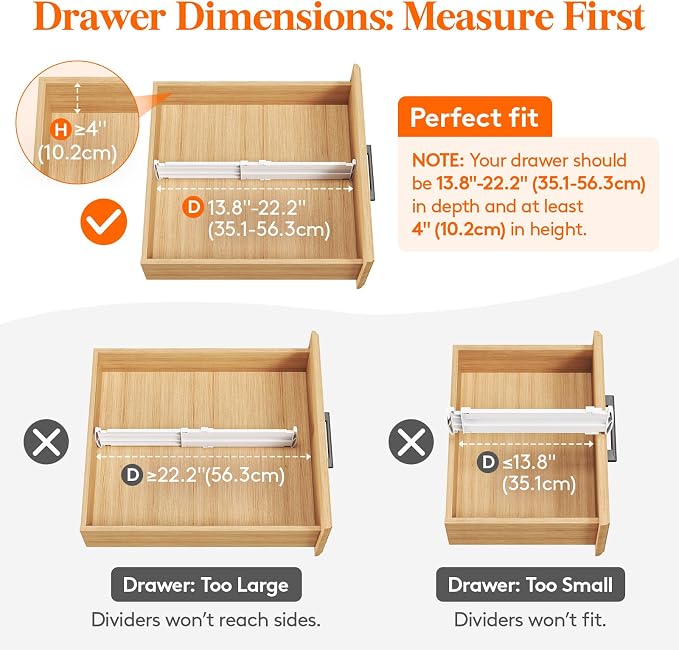 Lifewit 9 Pack 4" High Drawer Dividers, Adjustable Drawer Organizer Clothes | 13.8"-22.2" Expandable White Plastic Separators for Dresser, Kitchen, Cabinet, Nursery, Office, Socks & Underwear Storage