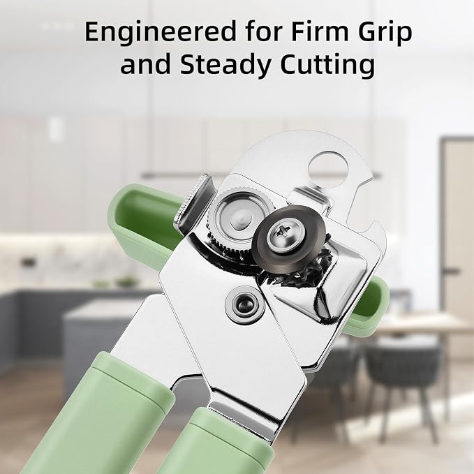 Tin Joy Family Manual Can Opener, Smooth Safe Cutter, Easy Grip | Manual Can Opener, Smooth Edge Safe Cutter, Ergonomic Non-Slip Grip, Color: Light Green