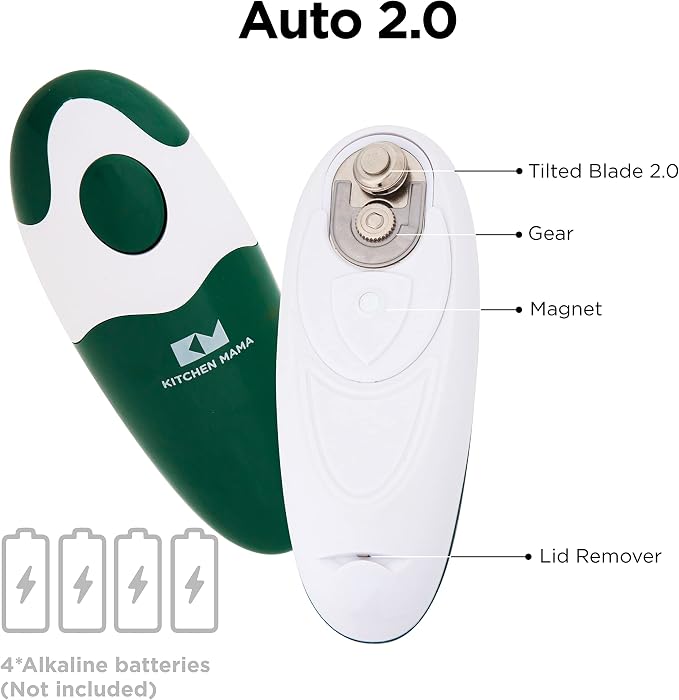 Kitchen Mama Auto 2.0 Electric Can Opener, Alpine Green | Refined Blade, Automatic Hands Free, Smooth Edge, Food-Safe, Battery Operated