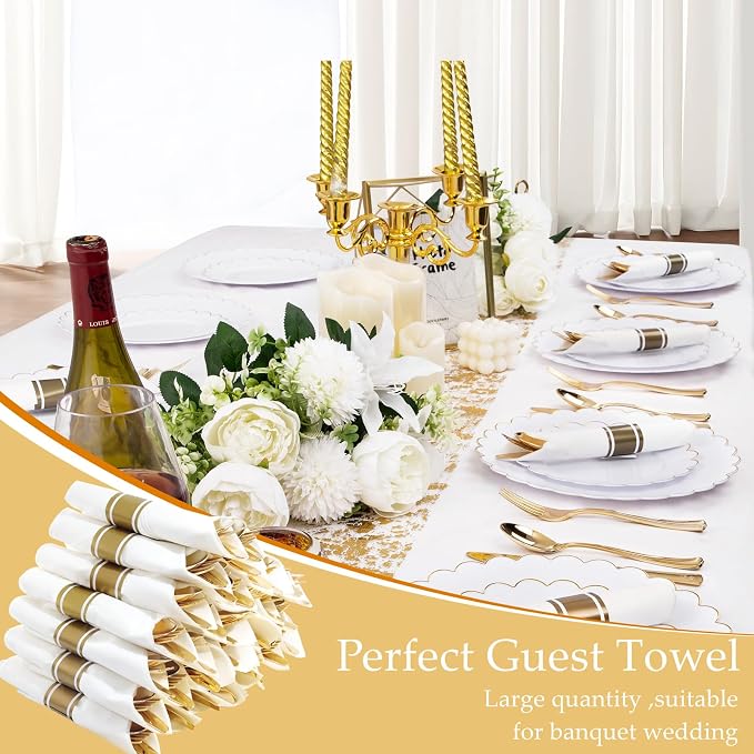 120 Pack Gold Plastic Silverware Wrapped Cutlery Set with Napkin | Heavy Duty Pre Rolled Disposable Gold Utensils Wrapped Flatware Cutlery Set for Wedding, Party & Catering
