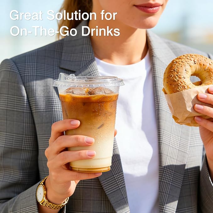 100 Pack 16 oz Clear Plastic Cups with Sip Lids for Iced Coffee Cold Drink | Disposable, To Go, Crystal, BPA-Free, Smoothie, Dirty Soda, Lemonade, Bar Accessories, Strawless, Leak Proof, Party, Bulk