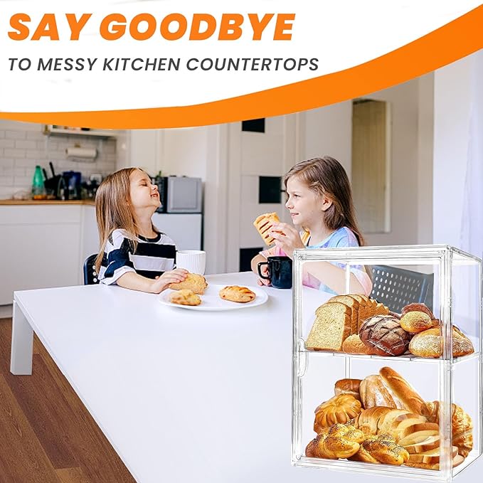 Bread Box,Large Bread Boxs for Kitchen Countertop - 4 Layers Adjustable Bread Storage Container,Clear Boxes for Kitchen Counter, Breads Box Airtight,Bread Holder,Perfect for Bagel Muffins（transparent）