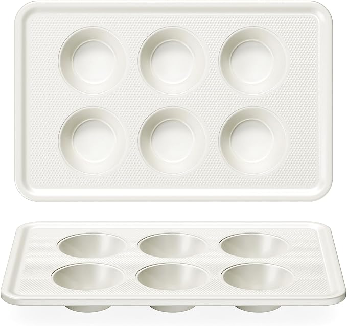 2 Pack Nonstick Ceramic Muffin Pan, 6 Cup Muffin tin for Baking, Non-toxic Cupcake Pan, Heavy-duty Aluminized Steel Cupcake Tray with Diamond Texture, Easy To Clean (Cream, 2PCS)