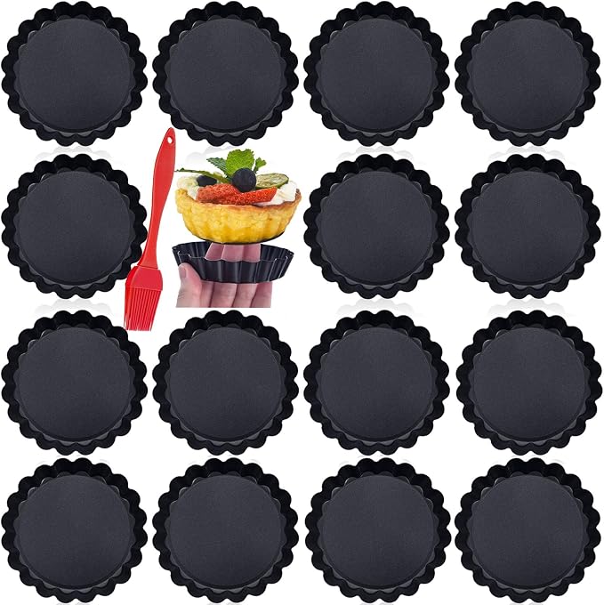 DATANYA Mini Tart Pans 4 Inch with Removable Bottom Quiche Pans 16PACKS | Round Nonstick Heavy Duty Fluted Side Fruit Tart Molds for Pies, Tartlets, Mousse Cakes, Dessert Pastry Baking