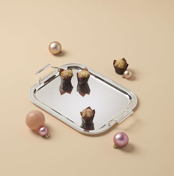Reed & Barton Silverplate Rectangular Serving Tray, Coffee Table Decor | mirror finish, hand wash only | handles for easy carrying | 13 x 16.25 inch, elegant entertaining | 0.25 inch