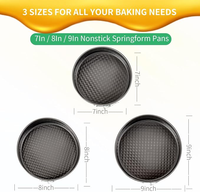 Extra-Thick Nonstick Springform Pan Set, 7, 8 & 9 Inch, Leakproof | Reinforced latches and precision-fit removable bases provide a tight seal, even heating and easy cake release