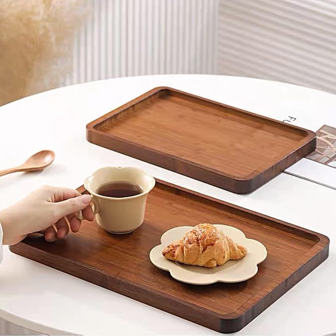XZHXFX Bamboo Serving Tray, Brown, Large, | Food Tray for Breakfast,Coffee Table,Dinner & Bar, Decorative Tray for Kitchen, Bedroom