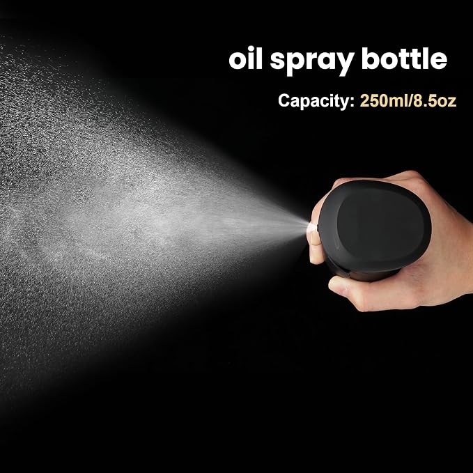 8.5oz Glass Oil Sprayer for Cooking - 1 Pack Refillable Olive Mister for Air Fryer Grilling Kitchen Gadget Black