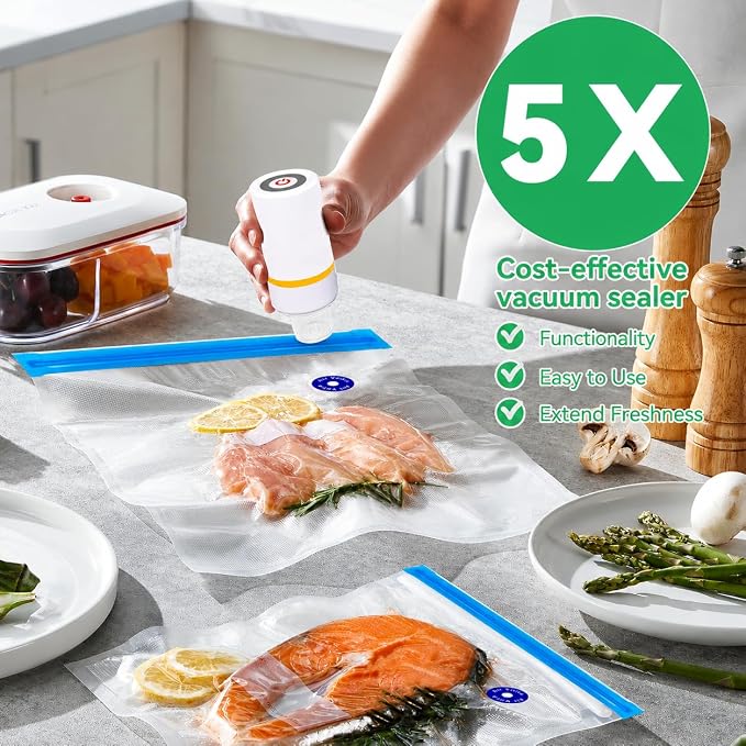42 PCS Sous Vide Vacuum Sealer Set - 30 Reusable Bags, 5 Clips and Sealing Clips for Anova, Joule Cookers | 5 Clips and Sealing Clips for Anova, Joule Cookers Handheld Vacuum Sealer Machine, Seal Meal Saver, Portable Food Sealer