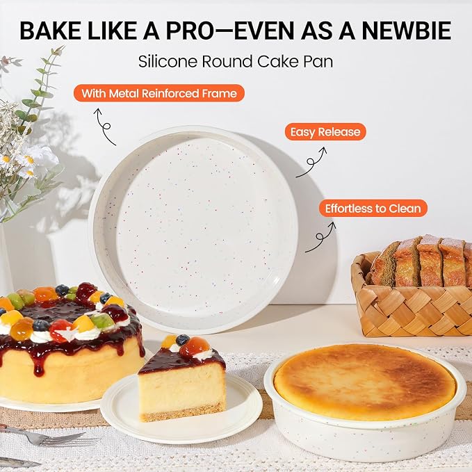 CAKETIME Silicone Round Cake Pan with Metal Reinforced Frame
