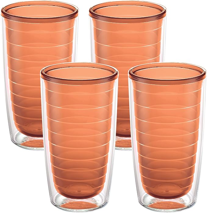 Tervis Clear & Colorful Tabletop Made in USA Double Walled Insulated Tumbler Travel Cup Keeps Drinks Cold & Hot, 16oz - 4pk, Citrus Sunrise | Made in USA, Double-wall Insulated, Shatterproof, BPA-Free, Dishwasher Safe, Fits Most Cupholders, Great to Gi...