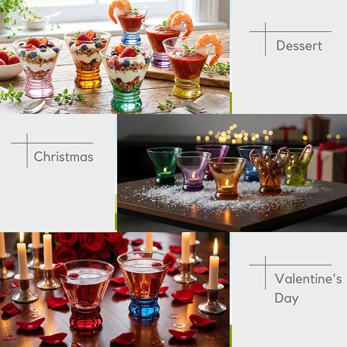 ColoVie Martini Glasses Set of 6 - Cocktail Glasses - 8oz Stemless Margarita, Bar, Dessert Glass - Colored Liquor Drinking Glassware - Cosmo, Manhattan, Espresso Martini - Cocktail Party Gift for Her | 8oz Martini Glasses for espresso martinis, cosmos,...
