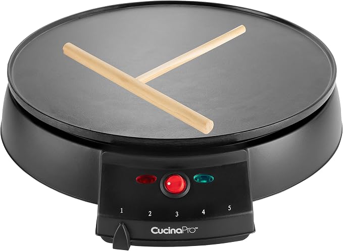 CucinaPro 12" Crepe Maker, Non-Stick Electric Griddle Pan w Batter Spreader | Dual Use Hot Plate for Breakfast Brunch, Blintzes, Eggs, Pancakes- Portable, Adjustable Temp Settings, Includes Recipe Guide