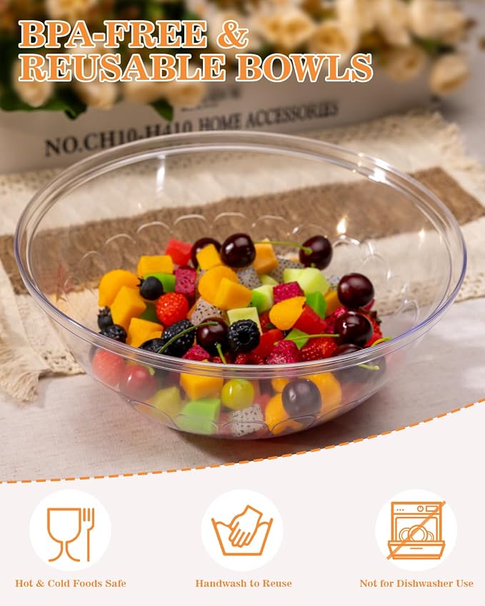 BESTVIP 150 Oz Clear Plastic Serving Bowls, 4 Pack | 11.6-Inch Disposable & Reusable Bowls for Salad, Snacks, Chips & Candy, Stackable for Parties, Holidays & Meal Prep