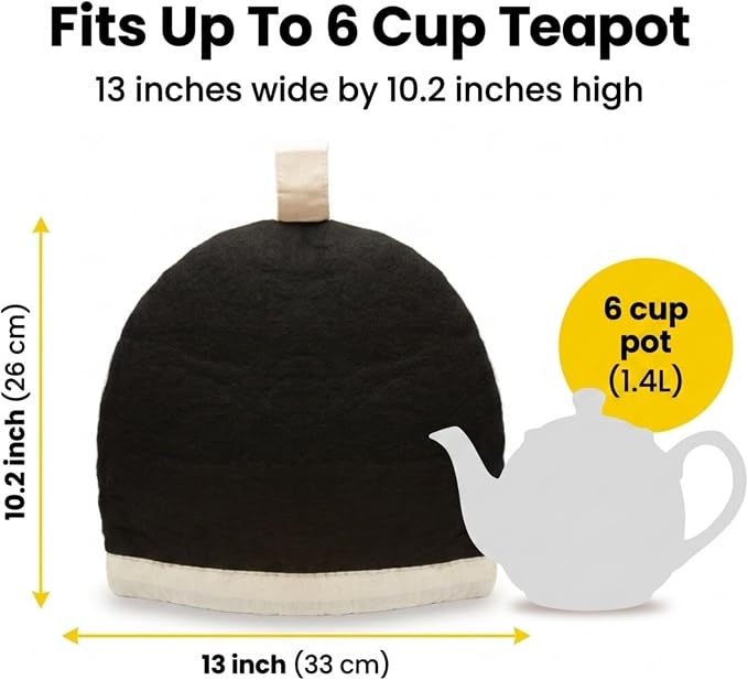 Glaciart One Wool Teapot Cozy Kettle Cover | Dome Shaped Large Tea Cosy, Kettle or French Press | Handmade & Needle Felted from Natural Wool | Warms Up to 2 Hours | Great as Gift