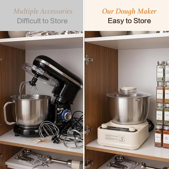 5.3QT Dough Kneader Machine with Timer & Fermentation, Electric Dough Mixer for Bread, Pizza, Pasta & Sourdough, Up to 1.4kg Dough Maker for Home Baking Hands-Free Kneading Machine, 304 Bowl