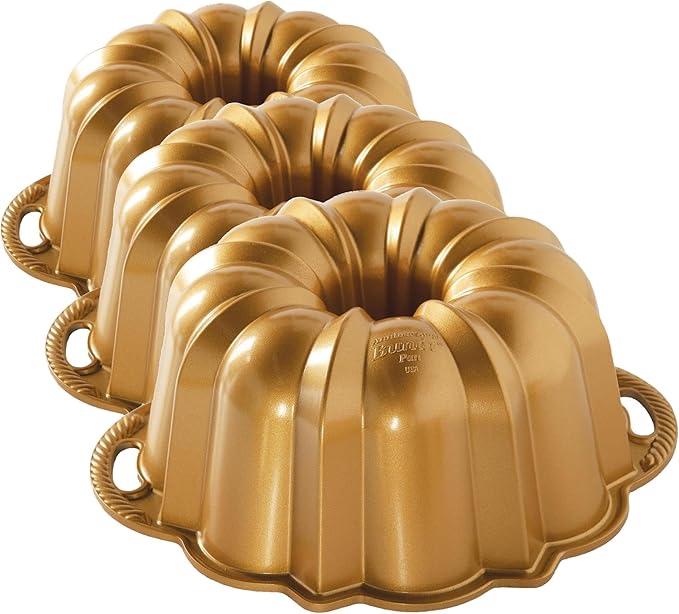 Nordic Ware Anniversary Bundt 12 Cup, Gold (Pack of 3)