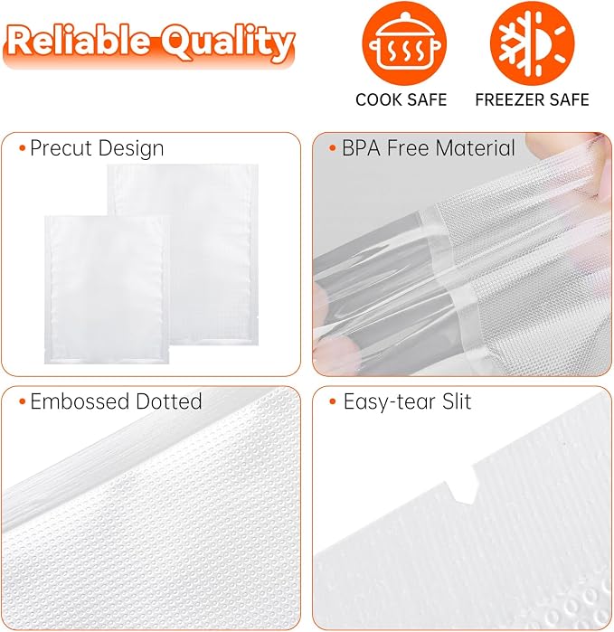 Upright Food Vacuum Sealer Bags Compatible with InstaSeal | 60PCS Vacuum Sealer Bags Replacement,Pre-Cut,Food Grade for Storage, Meal Prep or Sous Vide,9.8 *11.8& 7.8 * 9.8"