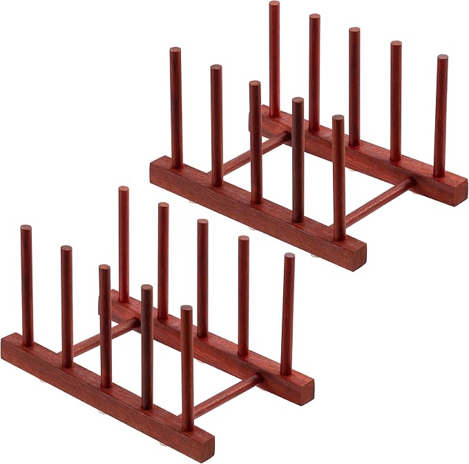 HBlife 2 Packs Rosewood Wooden Dish Drying Rack Plate Organizer for Cabinet | 4 Slots, Home and Kitchen Organizer, For Cups, Bowls, Pots, Lids, Cutting Boards & Plates, Space-Saving for Cabinets Counters