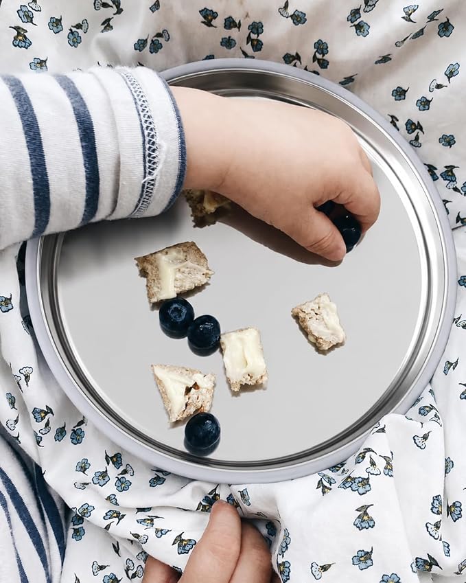 Bakpoco Stainless Steel Baby Plates with Removable Silicone Suction | 8" Stainless Steel Toddler Plates, Open Suction Plates for kids Non Toxic & BPA Free Dishwasher Safe Dinnerware Set of 3