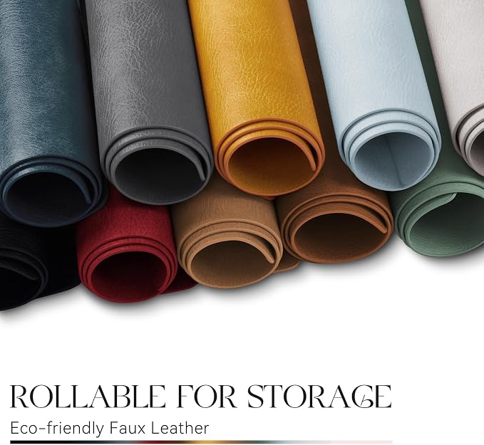MOSAYT Vinyl Placemats Set of 12-12 X 17 Inch - Faux Leather 100% Waterproof Oil-Proof Wipeable PU Place Mats, Heat Resistant Reversible Table Mats for Kitchen, Dining, Outdoor, Reddish Brown