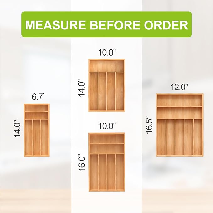 Unibambou Bamboo Silverware Drawer Tray, Kitchen Flatware Cutlery Organizer | 5 slots kitchen storage tray, Natural Bamboo Material, Perfect organizer for flatware cutlery utensils, 9.8"W x 13.8"D x 2"H