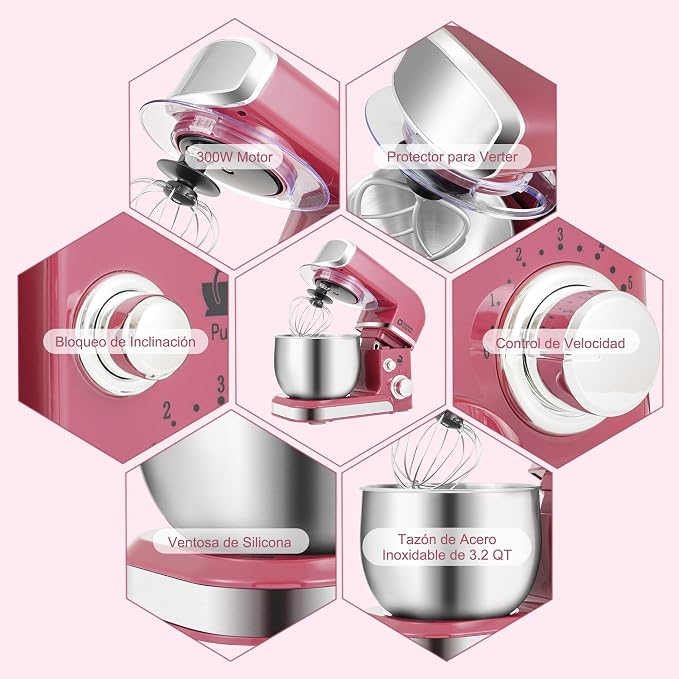 Kitchen in the box Stand Mixer,3.2Qt Small Electric Food Mixer,6 Speeds Portable Lightweight Kitchen Mixer for Daily Use with Egg Whisk,Dough Hook,Flat Beater (Purplish-red)