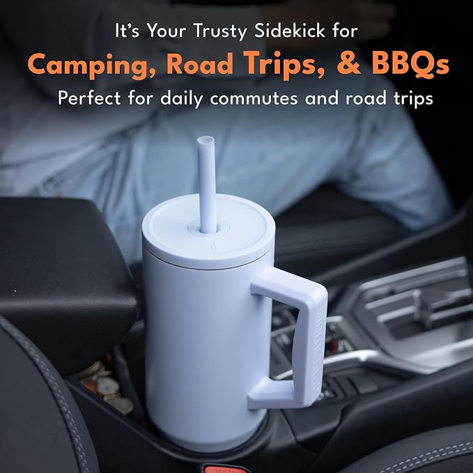 Elemental Spill Proof 40oz Insulated Tumbler with Handle & Straw Travel Mug | Stainless Steel Commuter Travel Coffee Mug for Cold Beverages, Includes 2 Straws & a Spill Proof Lid for Everyday Use