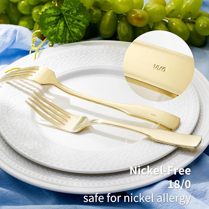Alata Kate Champagne Gold Satin 20-Piece Silverware Set, Service for 4, Stainless Steel Flatware Set, Matte Polished Cutlery Set, Dishwasher Safe