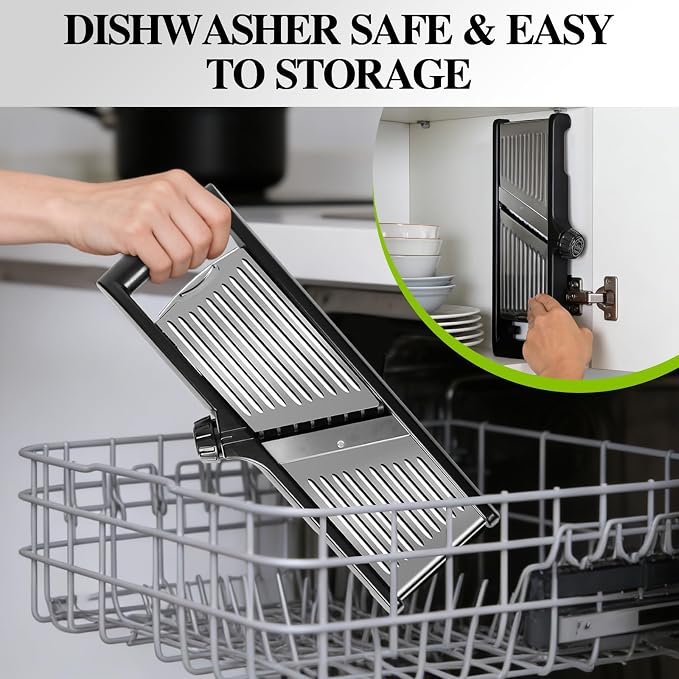 Mandoline Slicer, Adjustable Stainless Steel Vegetable Slicer for Kitchen | Mandoline Food Slicer for Vegetable, Onion, Potato, Fruit French Fry, Send Cut Proof Gloves & Cleaning Brush, Dishwasher Safe