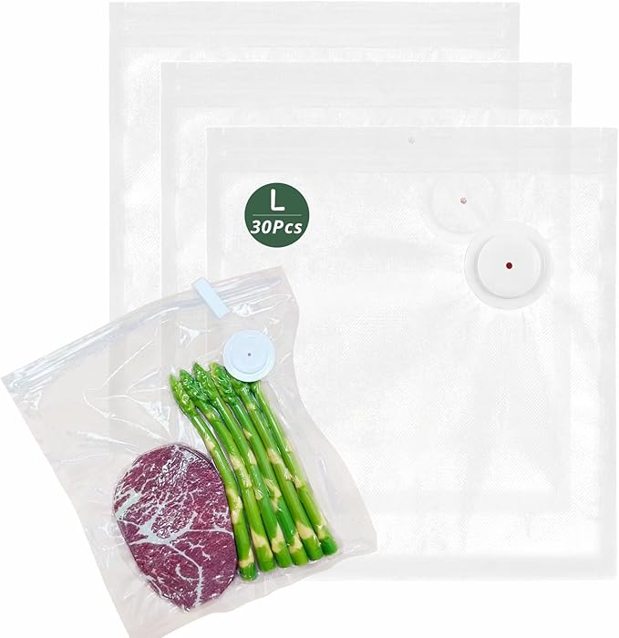 Vacuum Sealer Bags for Food 30 Pcs (13 * 11.8in), BPA-Free Sous Vide Bags Reusable for Microwave Heating, Cooking and Freezer Storage, Compatible with Most Handheld Sealers and Vacuum Sealer Machines
