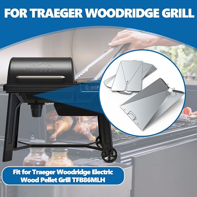 SafBbcue Drip Tray & 10 Liners for Traeger Woodridge Pellet Grill, BAC818 | StainLess Steel Tray and 10 Aluminum Liners, Fits Woodridge TFB86MLH & Pro 34, Rust-proof