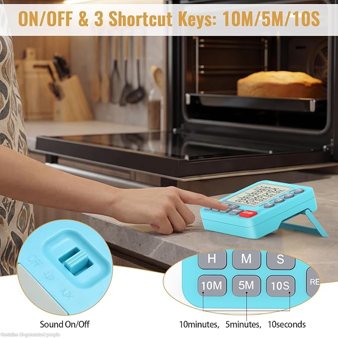 Digital Dual Kitchen Timer, Multiple Channels Countdown Timer | 4-Groups Timer with Magnetic-Back Memory-Preset Large Display Adjustable Alarm Volume, 3A Battery Included, Ideal for Cooking