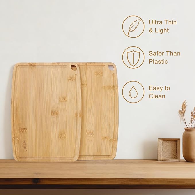 HTB Bamboo Cutting Board for Kitchen Wooden Chopping Board, Mini 2PCS | Lightweight, Solid, Small, 2Pcs Sets, Bamboo, Sandwich Boards, Serving Boards, Breakfast, Machine wash