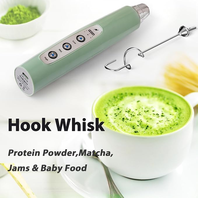 Milk Frother Wand Rechargeable Handheld Electric Whisk 3 Speed Adjustable | Coffee Frother Wand with 3 Stainless Whisks Electric Foam Maker Drink Mixer Blender for Latte Cappuccino Matcha Egg
