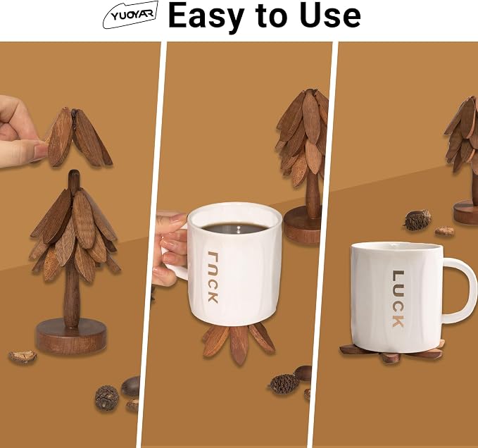 Yuoyar Wooden Tree-Shaped Coasters Set for Coffee Table, Kitchen