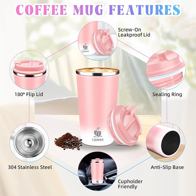 17oz Insulated Travel Coffee Mug with Flip Lid – Leakproof Stainless Steel Insulated Coffee Tumblers, Reusable Coffee Cup for Hot & Cold Drinks, Perfect for Camping & On-the-Go