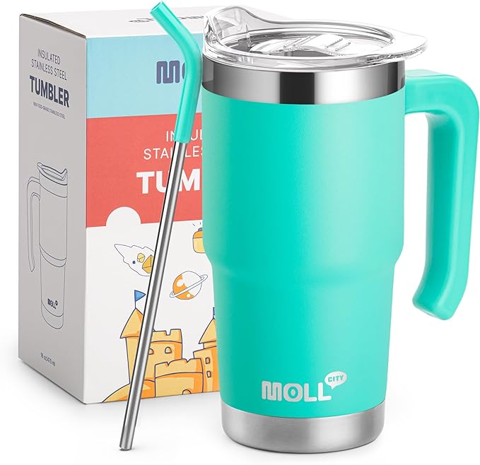 16 oz Stainless Steel Insulated Tumbler with Lid and Straw,Teal | Double Wall Vacuum Coffee Tumbler,Reusable Travel Mug Cup for Women