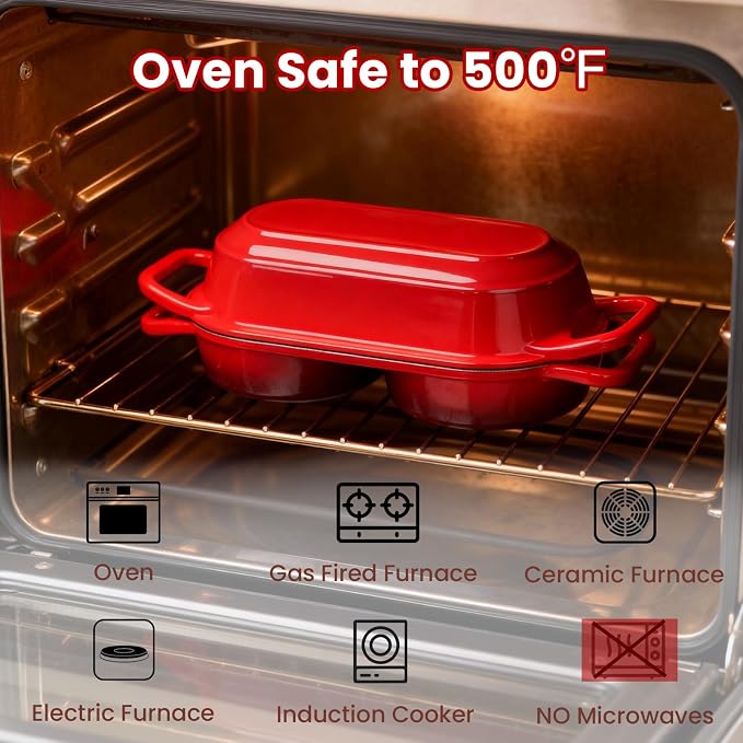 YONILL Mini Double Dutch Oven with Lid for Sourdough Bread Baking (Red) | Enameled Cast Iron Pot with Lid, 5" Banneton Bread Proofing Basket Include, Dual Round Bread Loaf Pan for Homemade Baking