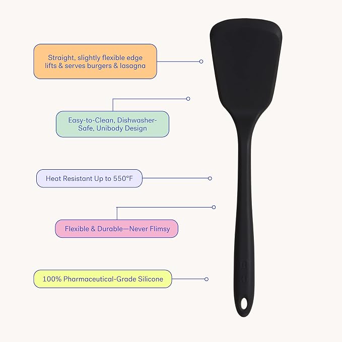 GIR: Get It Right Silicone Kitchen Spatula Turner - Non toxic cooking utensils for Nonstick Cookware, Cooking and Baking, Ultimate Turner - 13IN - Black