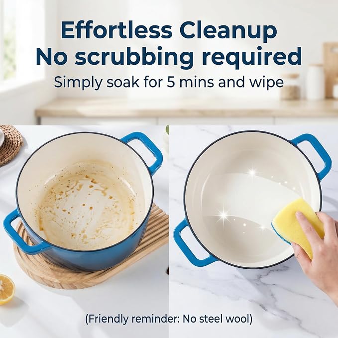 7QT Enameled Cast Iron Dutch Oven,Concave Self-Basting Lid,Blue | Versatile,heavy-duty Large Dutch oven,PFAS-free,oven safe to 500°F,sourdough,braising/stews/roasting,Housewarming Gift