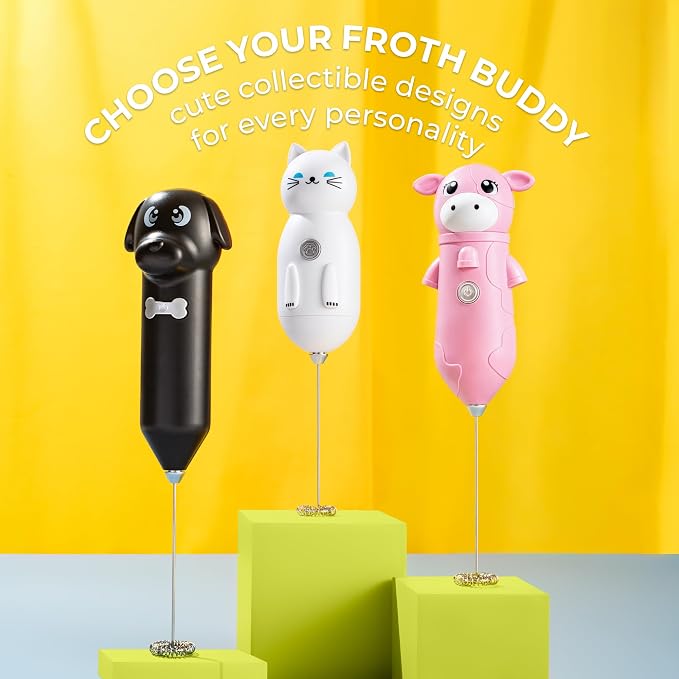 Zulay Kitchen Cat Milk Frother Wand – Cutesy Frother, Meet Your New Frothing Buddy Luna The Cat, Adoption Papers and Stickers Included, Purrr-fect for Lattes, Cappuccino & Matcha – White