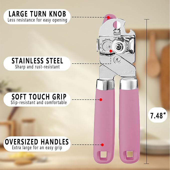 Manual Can Opener, Stainless Steel Smooth Edge Hand Held Can Opener, Heavy Duty Multifunctional Bottle Opener With Easy Turn Knob