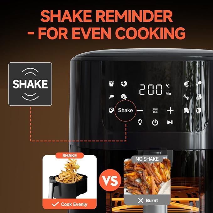 Qido Air Fryer, 5.28 QT Square Airfryer with Visual Window, 400°F Fast Heating Air Fryers Oven with One-Touch Presets, Auto-Off, Dishwasher-Safe Nonstick Basket, Multiple 8 in 1 Function, Light Black