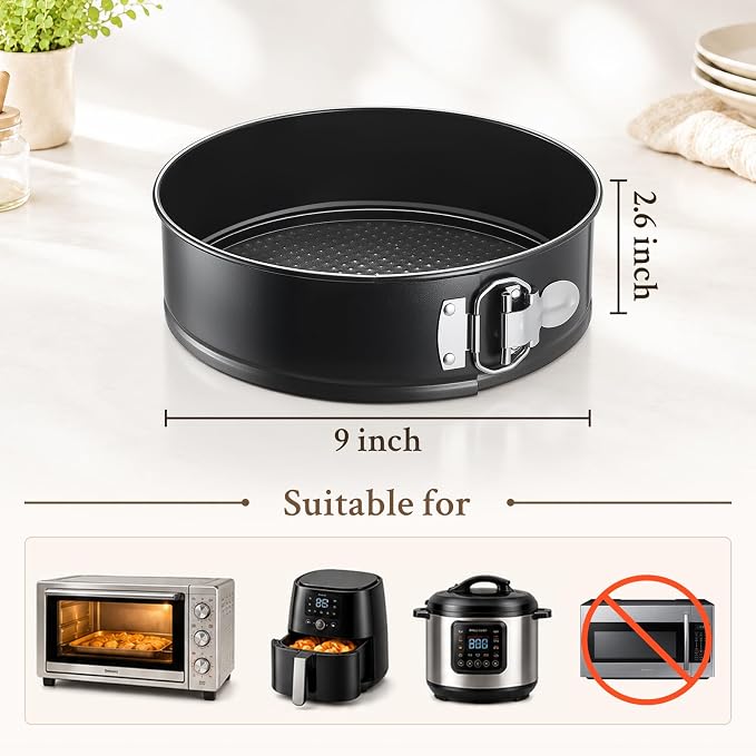 9 Inch Nonstick Springform Cheesecake Pan with Removable Bottom | Round Cheese Cake Pans for Baking, Spring Form Pan for Cheesecake, Easy Release Baking Mold, Carbon Steel