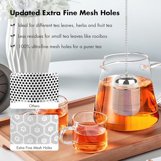 Tea Infuser for Loose Leaf Tea, Extra Fine Mesh Tea Strainers, 304 Stainless Steel & Updated Slim Threaded Lid, Loose Leaf Tea Steeper for Brew Tea, Spices, Rooibos, 2 Pcs, Sliver
