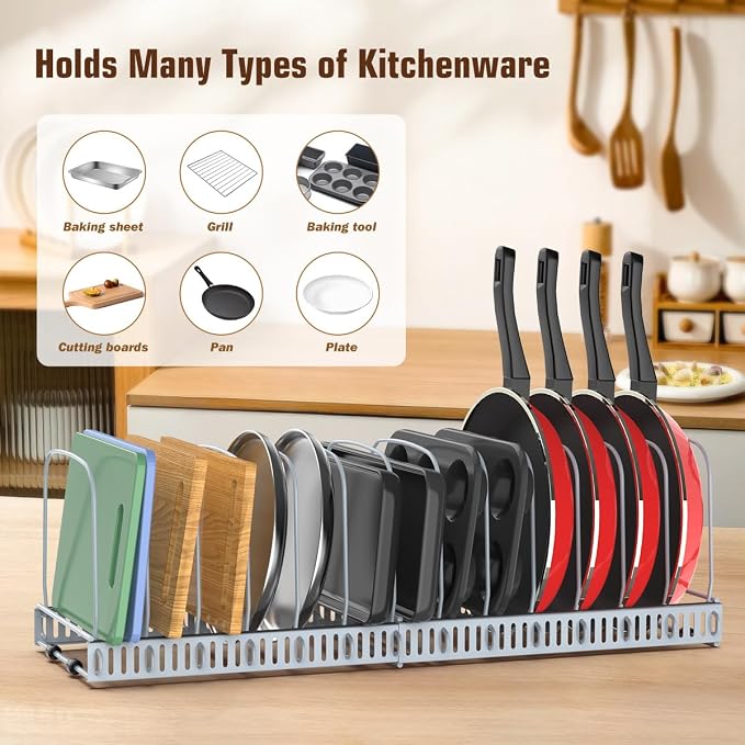 Housolution Cutting Board and Baking Tray Cookie Sheet Organizer, Gray | 12"-23" Expandable, 14 Adjustable Dividers, Sturdy Metal Construction, Easy Assembly