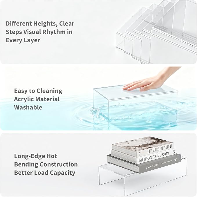 Acrylic Display Risers 5 PCS, Buffet Risers U-Shaped Food Display Stands for Dessert Party Cafe Table, Clear Perfume Stand Organizer for Countertop Tiered Shelf Risers for Retail Collectible Showcase