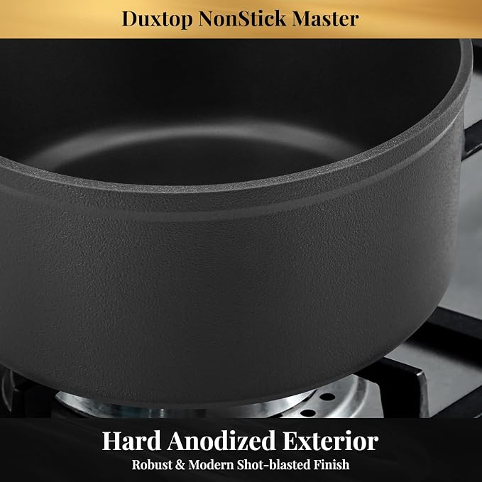 Duxtop Nonstick Saucepans Hard Anodized 3 Quart Sauce Pan with Lid | Aluminum Cooking Pot, PFAS-Free, Oven Safe to 500°F