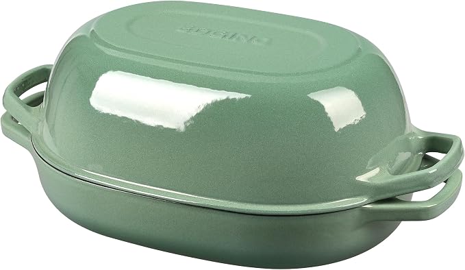 EDGING CASTING Enameled Cast Iron Oval Dutch Oven Pot with Lid, Dutch Oven for Sourdough Bread Baking, Bread Oven, Bread Dutch Oven, Oval Bread Pan, 7qt, Sage Green
